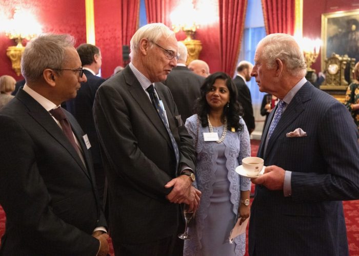 HRH The Prince of Wales talking to guests at the 2021 QEPrize Presentation